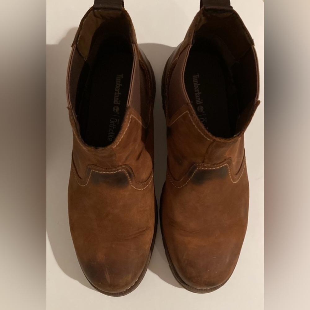 TIMBERLAND Men’s Ortholite Chelsea style leather pull on boots, brown, 10 - Picture 2 of 5
